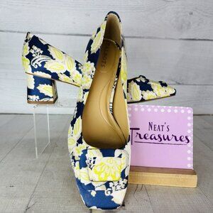 Talbots CARLYE Buckle Accent Blossom Ikat Sateen Block Heel Pumps Shoes Sz 9.5 M